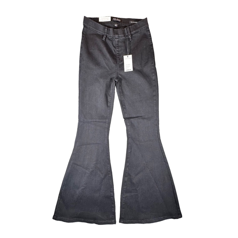 Judy Blue Womens 5/27 Super Flare Jeans Black High Rise Pull On Retro Boho 30x32